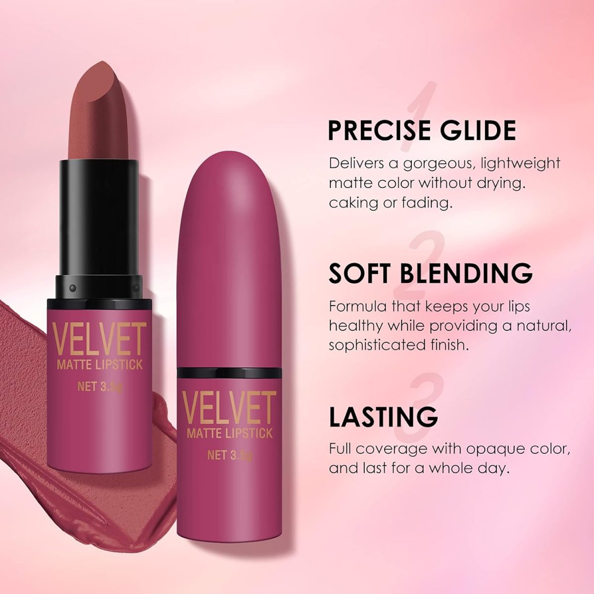 ⁦Petansy 6 Colors Matte Lipstick Set Long Lasting Waterproof Velvet Lipstick Kit Velvet Smooth Lipstick Gift Set with Gift Box⁩ - الصورة ⁦3⁩