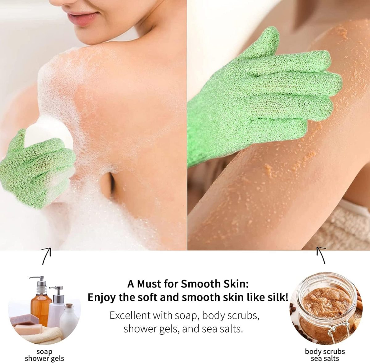 ⁦Beibi 8 Pairs of Exfoliating Bath Gloves, Exfoliating Scrub Gloves, Dead Skin Cell Removal Solvent, Exfoliating Shower Accessories for Showers, Spas, Massages and Body Scrubs for Men, Women and Kids⁩ - الصورة ⁦3⁩