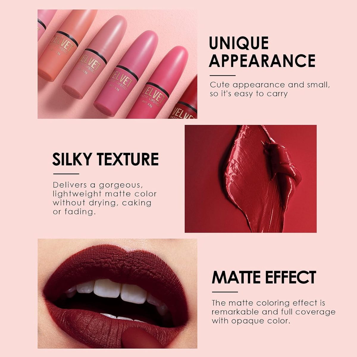 ⁦Petansy 6 Colors Matte Lipstick Set Long Lasting Waterproof Velvet Lipstick Kit Velvet Smooth Lipstick Gift Set with Gift Box⁩ - الصورة ⁦4⁩