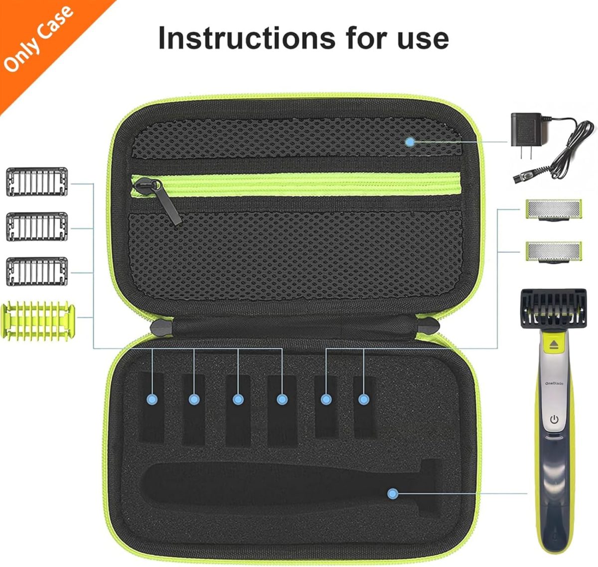 ⁦Travel Organizer Carrying Bag for One Blade Hybrid Electric Trimmer and Shaver, Hard Case Compatible for One Blade QP2520 QP2530 QP2620 QP2630⁩ - الصورة ⁦3⁩