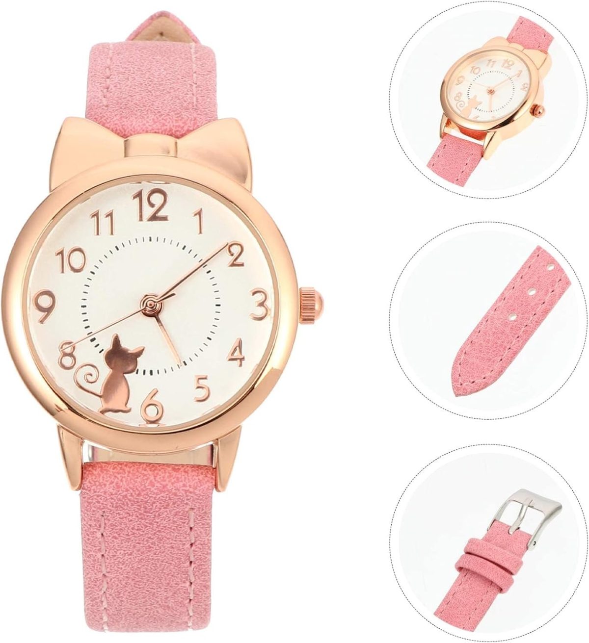 ⁦Joyzzz Girls Watch, Quartz Girls Watches for Kids, Cute Waterproof Watches with Cartoon Cat Pattern, Girls Watches for Gift, Simple Movement Casual Leather Band Watches for Ladies Fashion Watches⁩ - الصورة ⁦3⁩