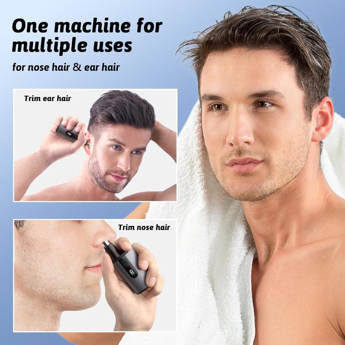 ⁦KASTWAVE Nose Hair Trimmer, Portable Nose Hair Trimmer for Men Women Rechargeable with LED Display, Dual Edge Blade, Nose Hair Removal 8,000 RPM Motor & Dual-Edge Blades⁩ - الصورة ⁦8⁩