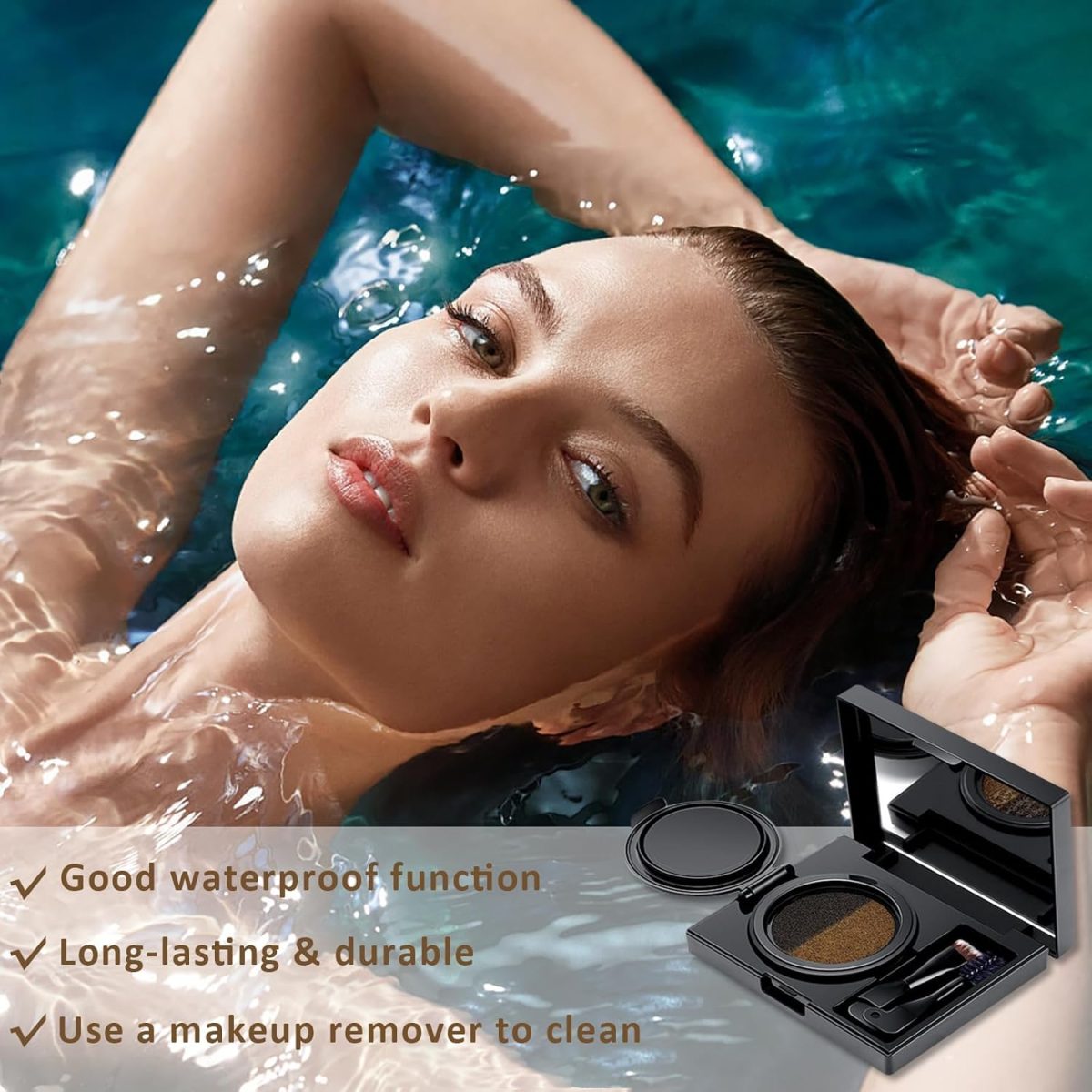 ⁦Azonee Air Cushion Eyebrow Gel Kit, Dark Brown and Light Brown Eyebrow Gel with Dual-Ended Eyebrow Brush, Clear Brow Gel, Trimmer, Long Lasting Waterproof Eyebrow Cream for Brow Shaping and Styling⁩ - الصورة ⁦6⁩