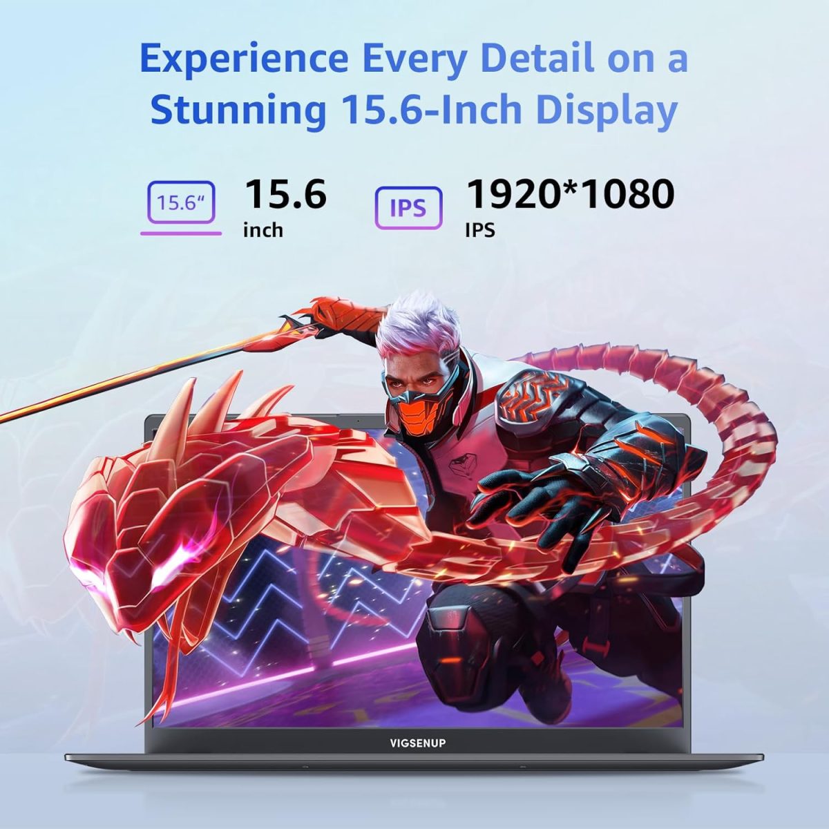 ⁦VIGSENUP Laptop, 12GB LPDDR5 RAM 1TB SSD, 15.6 Inch Laptop Computer, Win11 Pro, N95 Quad Core Processor, Up to 3.4GHz, Preinstall Office Pro Plus 2024, WiFi 5, BT 5.0, USB-C, Fingerprint,Gray⁩ - الصورة ⁦4⁩