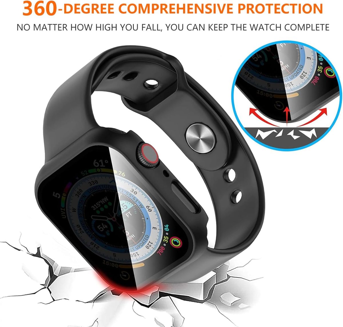 ⁦2 Pack for Apple Watch Series SE 6/5/4 44mm Privacy Screen Protector Case, [Anti-Peeping] Ultra-Thin Tempered Glass Case Cover for Watch Series 6/5/4/Series SE 2 (Black/Black, 44mm)⁩ - الصورة ⁦5⁩