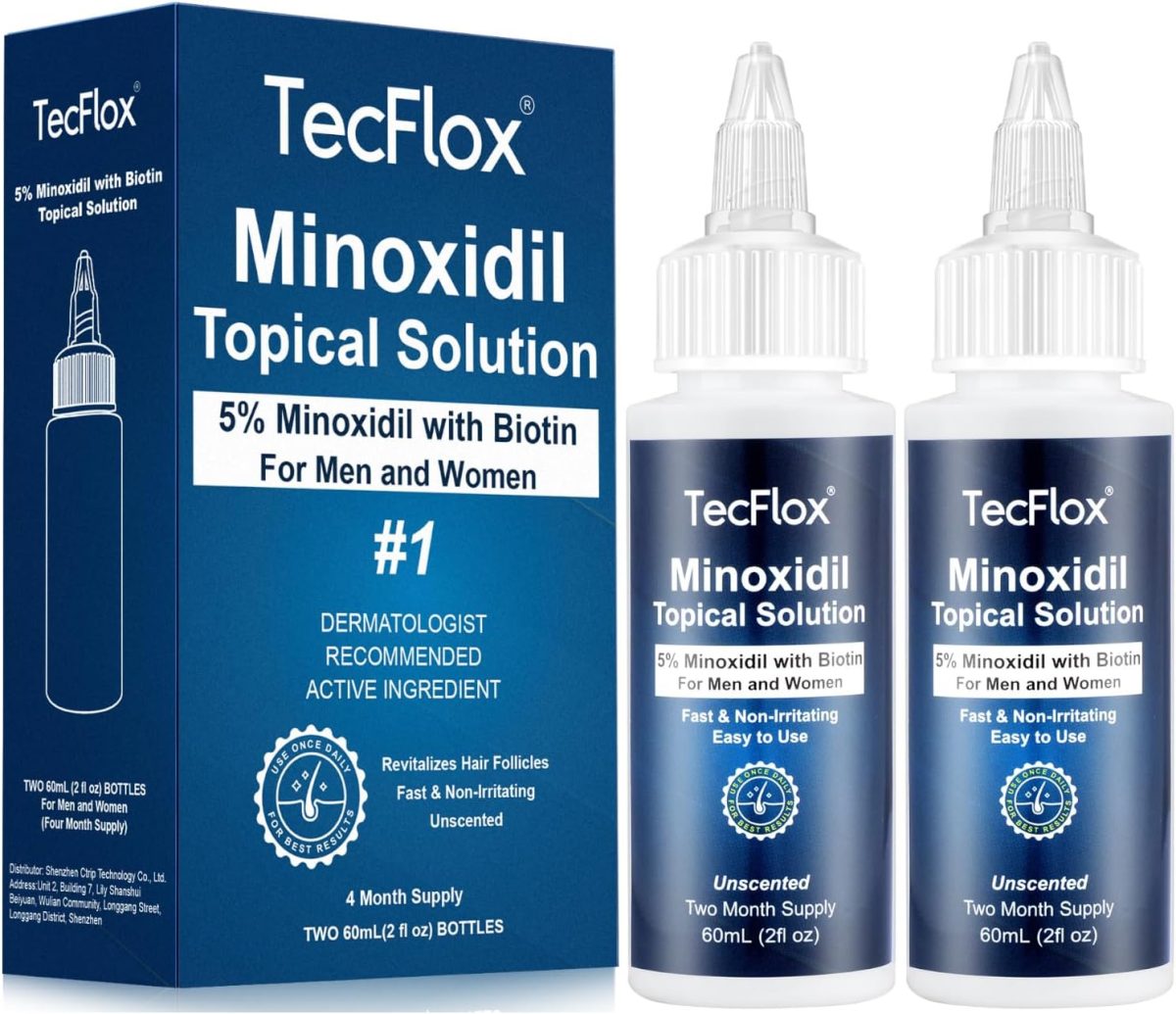 5% Minoxidil for Men & Women Hair with Biotin, Minoxidil for Men Beard,Tecflox Minoxidil Beard Growth Oil, Minoxidil Hair Growth Serum, 2-Pack, Total 4fl oz for 4 Months, Hair Growth Oil Unisex