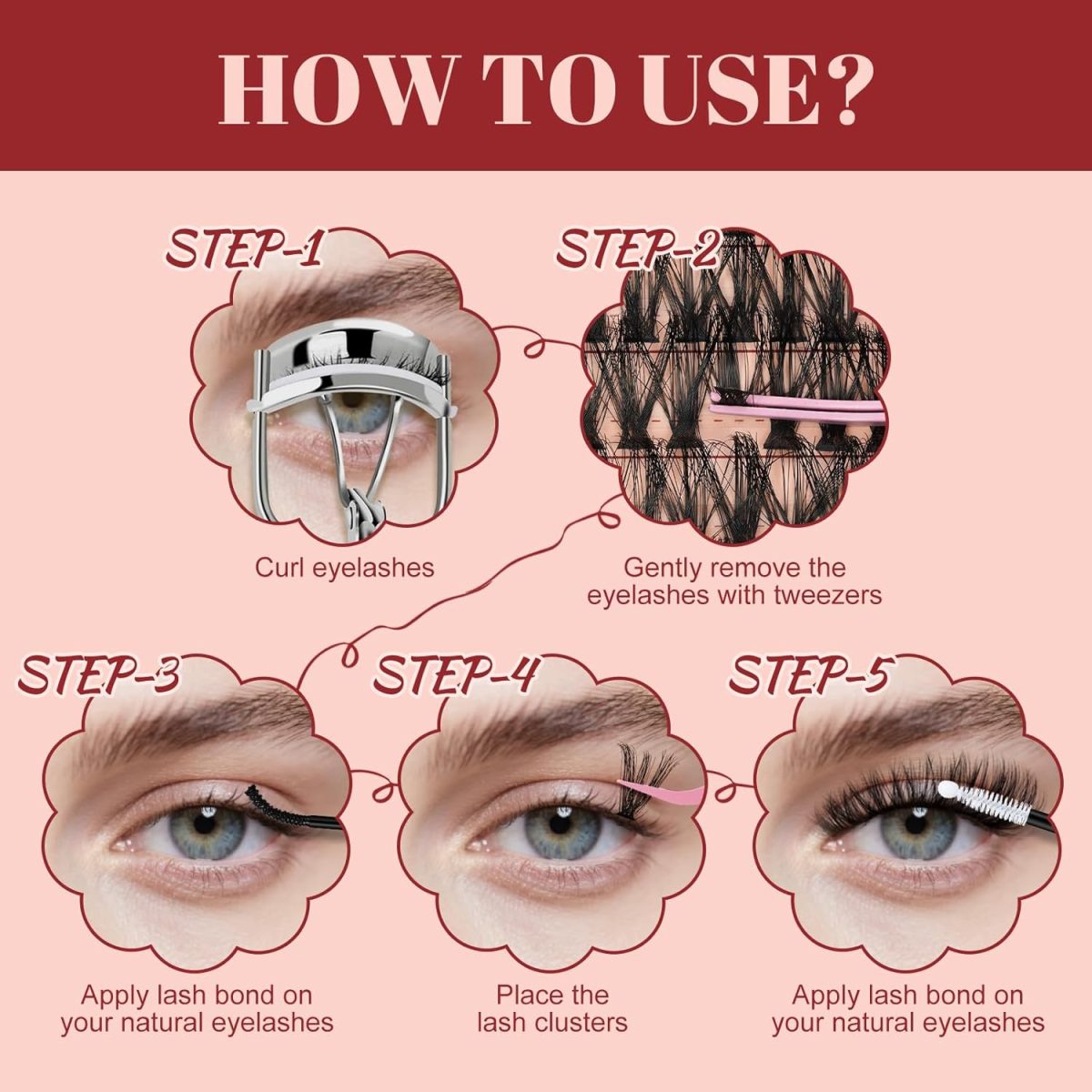 ⁦Individual-Eyelashes-Kit 280Pcs, Higu clace DIY Lash Extension Kit Mixed 10-18mm, 40D Natural Eyelashes Cluster Kit with Bond and Seal and Applicator, Lashes Clusters kit Easy to Use at Home (40D-V03)⁩ - الصورة ⁦7⁩
