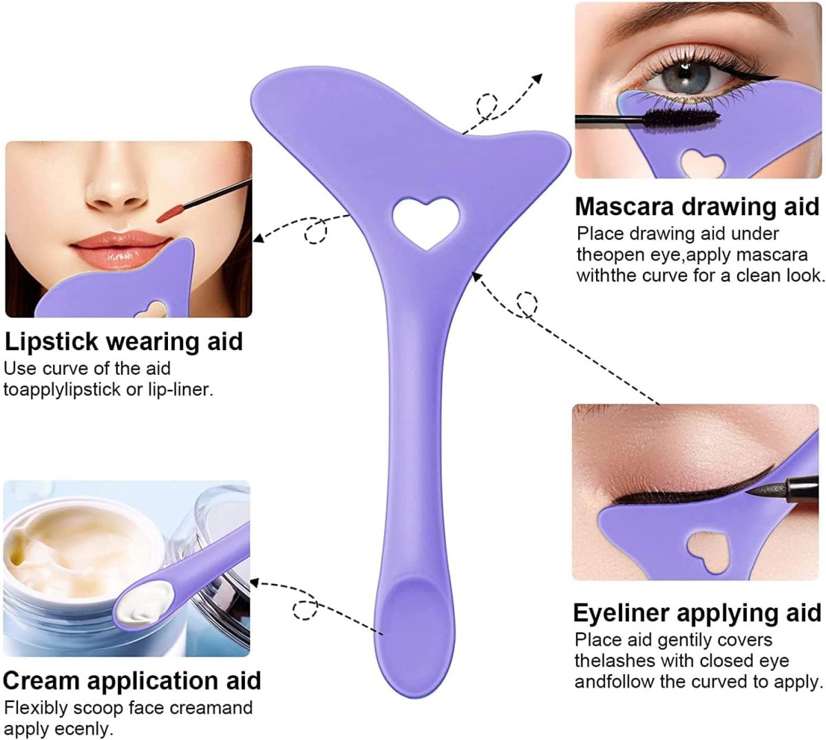 ⁦HOFEESEA 3 PCS Eyeliner Stencils, Silicone Eyeliner Aid Tool Eyeliner Guide Tool Mascara Shield Applicator Eye Makeup Stencils for Eyeliner, Eyelashes, Eyeshadow (Purple)⁩ - الصورة ⁦2⁩