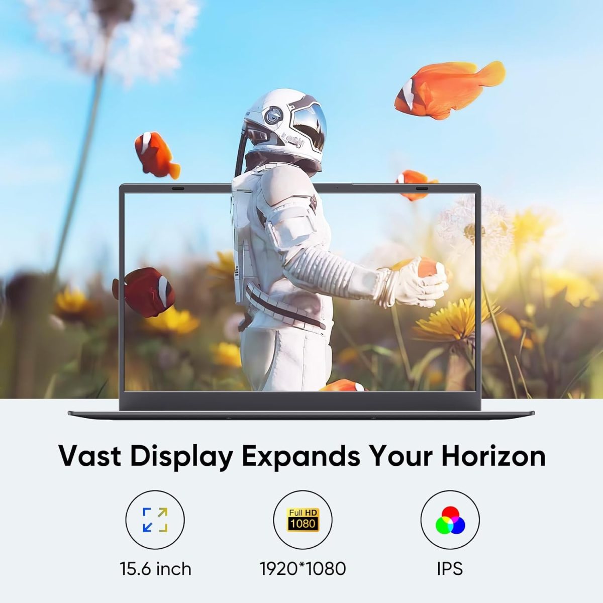 ⁦FURESTUR Laptop, 12GB LPDDR5 RAM 1TB SSD, Quad-Core N95 Processor Up to 3.4GHz, 15.6" FHD IPS Display, Office Pro Plus 2024, WiFi 5, Laptop Computer with Fingerprint for Students and Business, Gray⁩ - الصورة ⁦3⁩