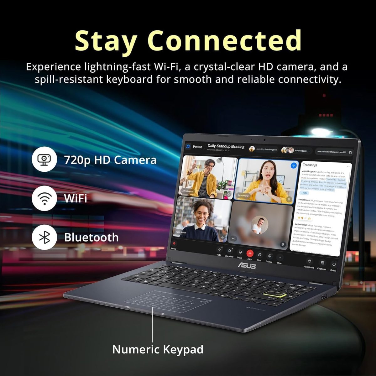 ⁦اسس لابتوب فيفو بوك جو 14 انش FHD، انتل سيليرون N4500، مايكروسوفت 365 لمدة عام واحد، واي فاي 5، USB نوع C، عمر بطارية 10 ساعات، ويندوز 11 هوم في وضع S، مع HDMI (4GB RAM | تخزين 128GB)⁩ - الصورة ⁦5⁩
