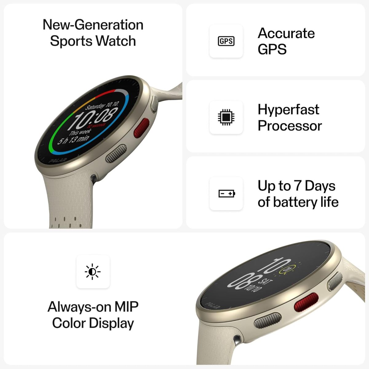 ⁦Polar Pacer Pro Advanced Ultra-Light GPS Fitness Tracker Smartwatch for Runners with Training Program & Recovery Tools; S-L, for Men or Women, Champagne Gold⁩ - الصورة ⁦2⁩