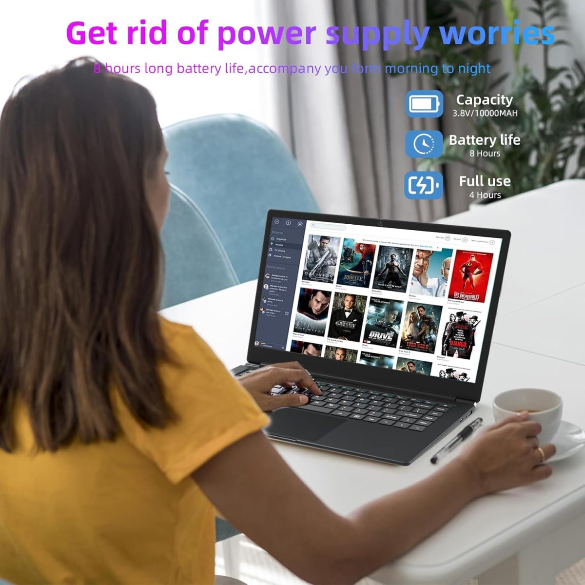 ⁦Morostron Laptop with 4GB DDR4 and 192GB SSD, 15.6 Inch Laptop with System and Quad-Core Processor, Webcam, USB 3.0, WiFi, Bluetooth 4.2, Mini HDMI, Grey⁩ - الصورة ⁦6⁩