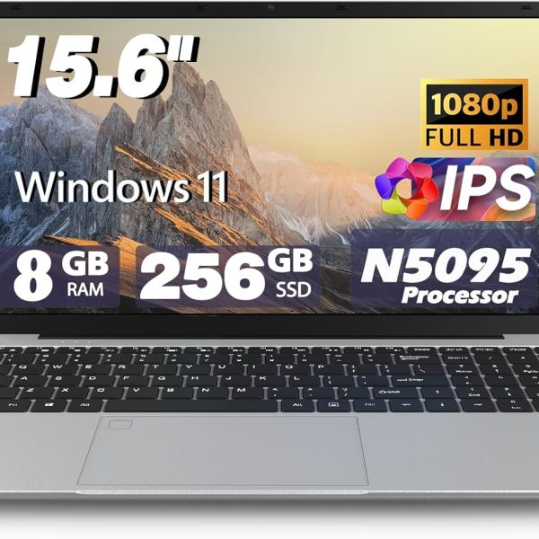 XYPLOXZ Laptop Computers,15.6" IPS 1080P Screen,N5095 Processor 4C 4T Up to 2.9Ghz 8GB RAM 256GB SSD, Laptops with Fingerprint Recognition Backlit Keyboard,WiFi, USB-C(Data),USB 3.0, Webcam, HDMI