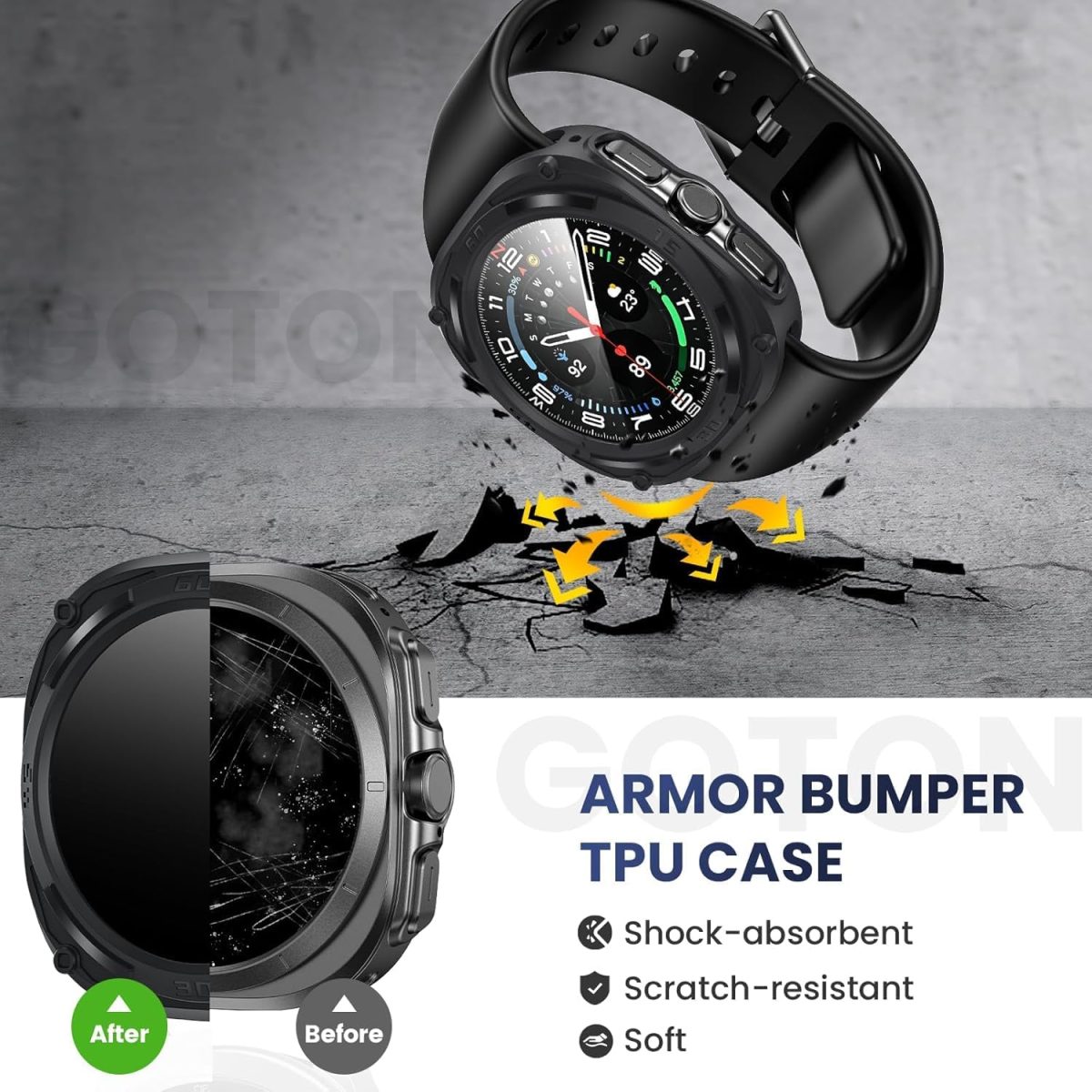 ⁦Ctoby Rugged Bezel Case for Samsung Galaxy Watch Ultra Screen Protector 47mm - Soft TPU Bumper Face Cover + 2 Tempered Glass Film for Galaxy Watch 7 Ultra 47mm Accessories⁩ - الصورة ⁦3⁩