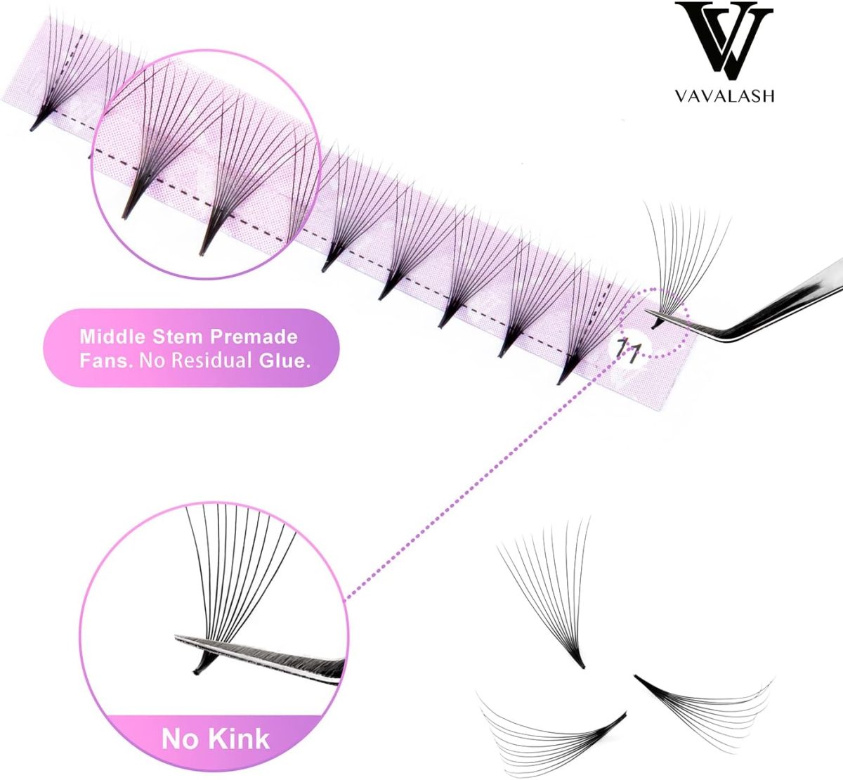 ⁦Eyelash Extensions 3D 4D 5D 6D 8D 9D 10D Thickness 0.07/0.1 C/D Curl Eyelashes Middle Stem & Long Stem Heat Bonded Premade Fans Russian Volume Lash Extensions Supplies (Middle Stem 10D-0.07-C-8-15mm)⁩ - الصورة ⁦3⁩