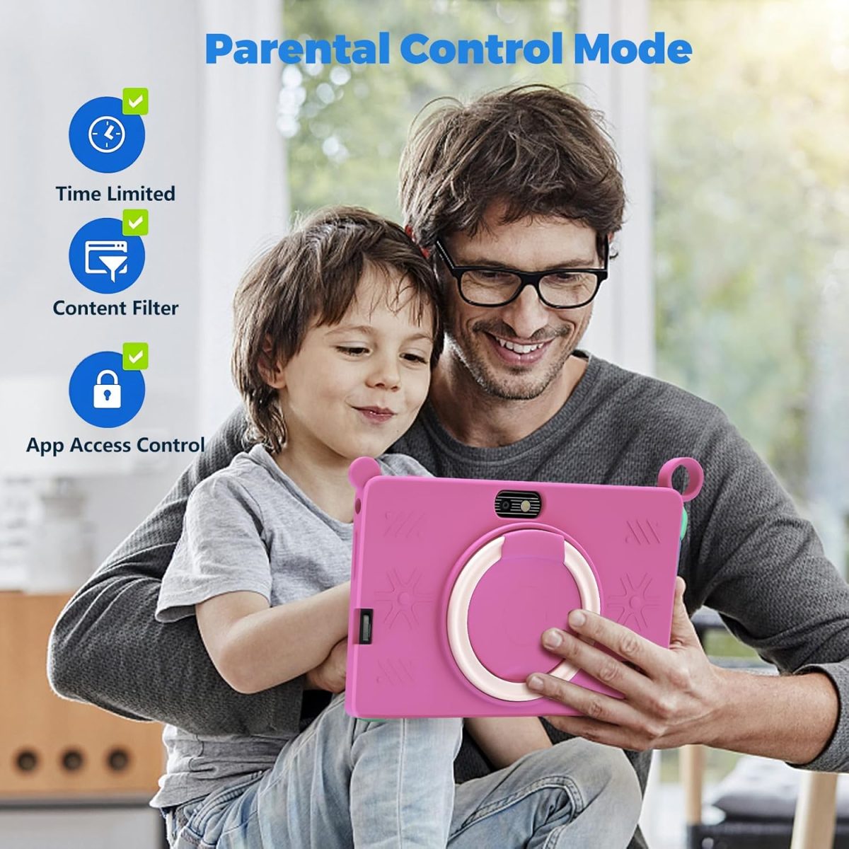 ⁦7 inch Kids Tablet, Quad Core Android 12 2GB 32GB, Parental Control, Eye Protection, Shockproof Case, Dual Camera, WiFi, Bluetooth, Learning Tablet for Kids - K2 (Pink)⁩ - الصورة ⁦4⁩