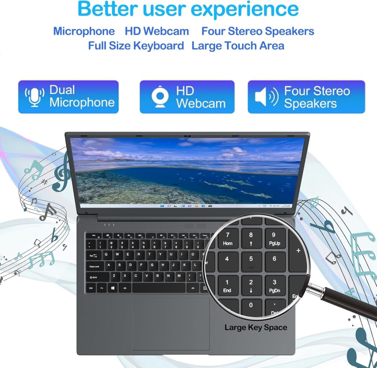 ⁦MTWZMM 17.3-inch Laptop: Celeron N5095 Processor (up to 2.9GHz), 8GB RAM + 256GB SSD Storage, Win 11 OS, with WiFi, USB 3.0, Webcam – Ideal for Students and Business Use⁩ - الصورة ⁦6⁩