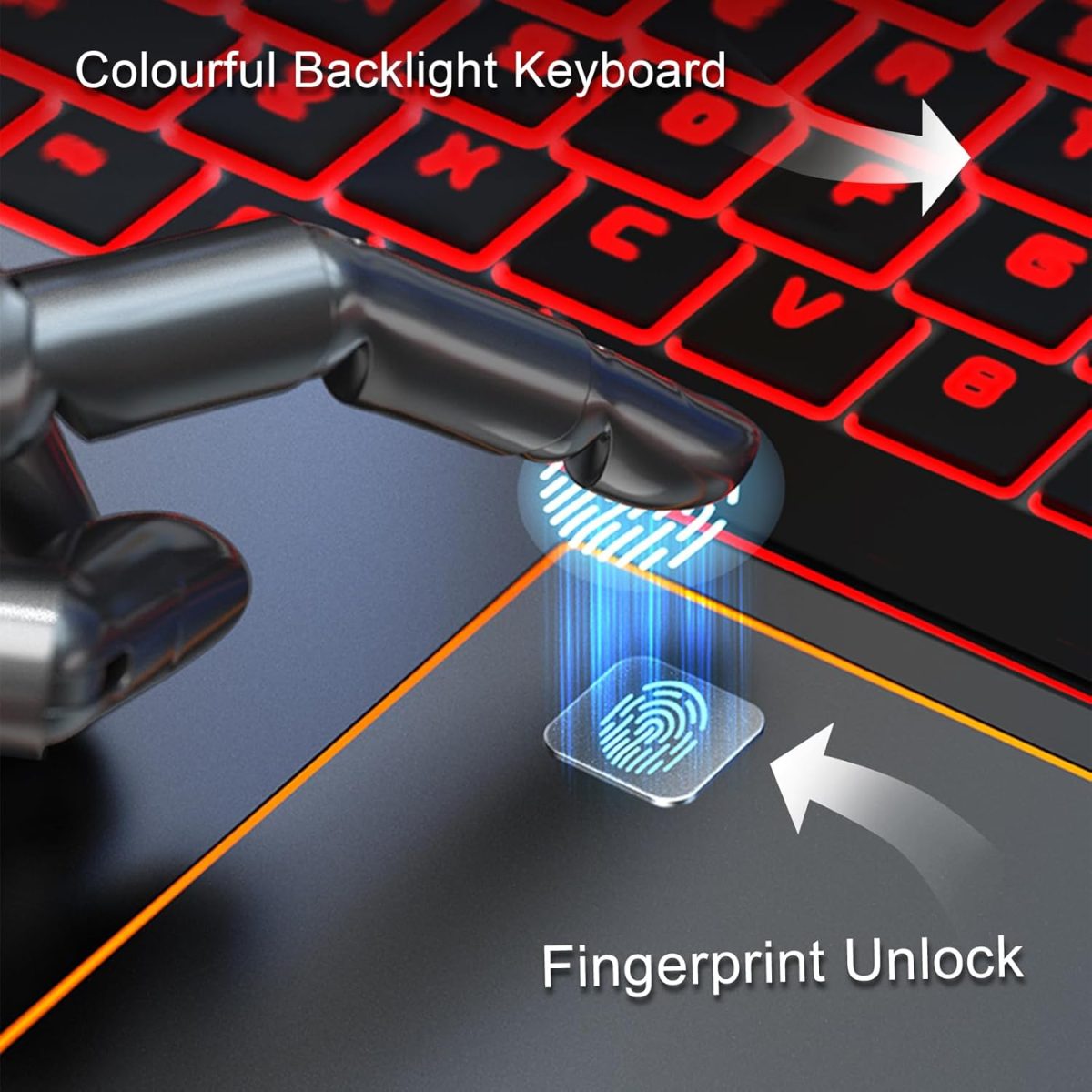 ⁦16 inch Laptop, Windows 11,16GB DDR4 512GB Gaming Laptops with Intel N95 Quad-Core Processor,Fingerprint Unlock Backlit Keyboard,1920P FHD Display,180° opening,WiFi 5GHz,USB3.0,Long Battery Life⁩ - الصورة ⁦5⁩
