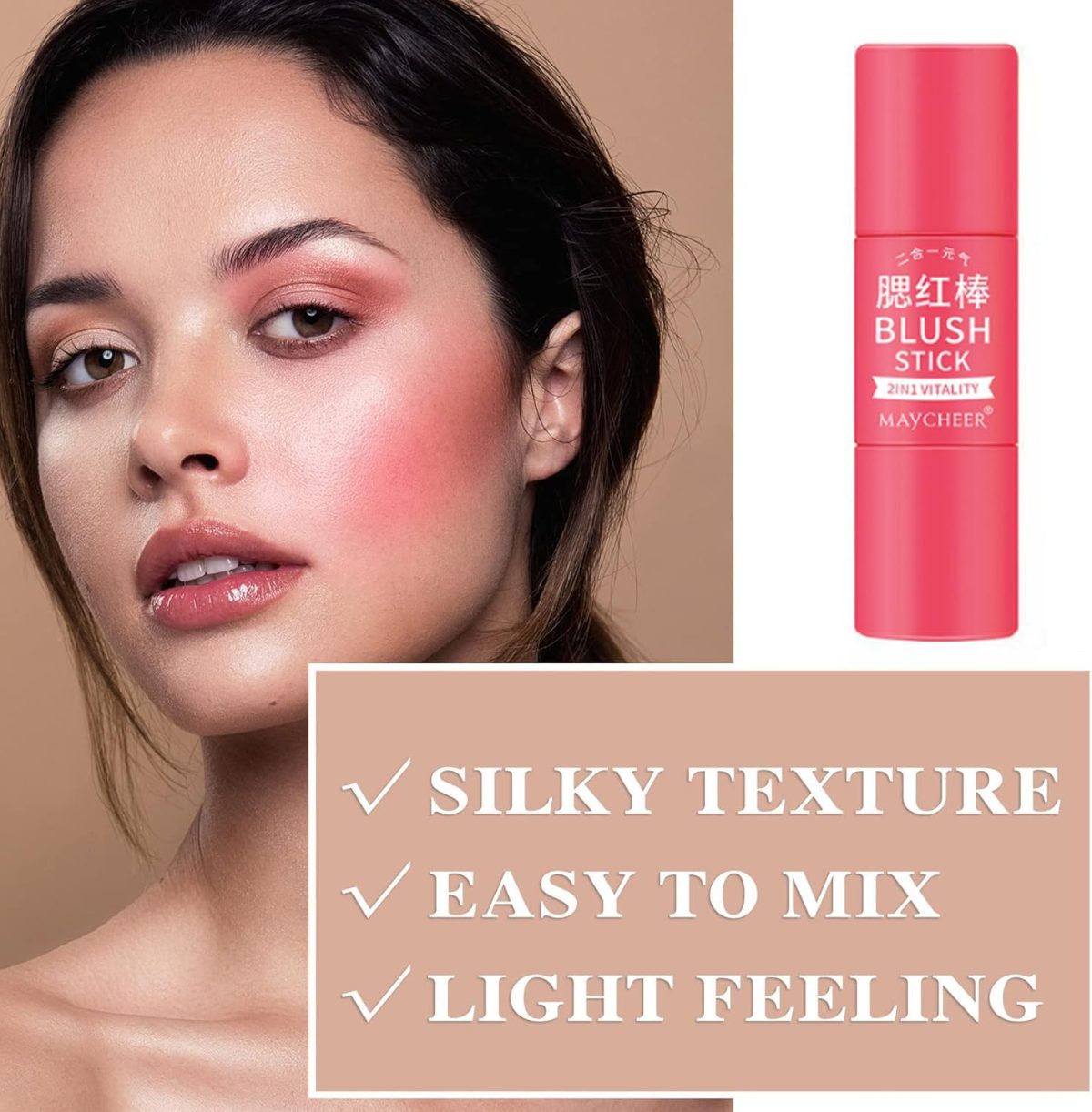 ⁦3 Pcs Blush Stick With Brush, Waterproof Multi Cream Makeup, Lightweight, Long-lasting, Easy To Use, 2 in 1 Multi Stick for Cheeks, Lip Tint & Eyeshadow, for All Skin⁩ - الصورة ⁦3⁩
