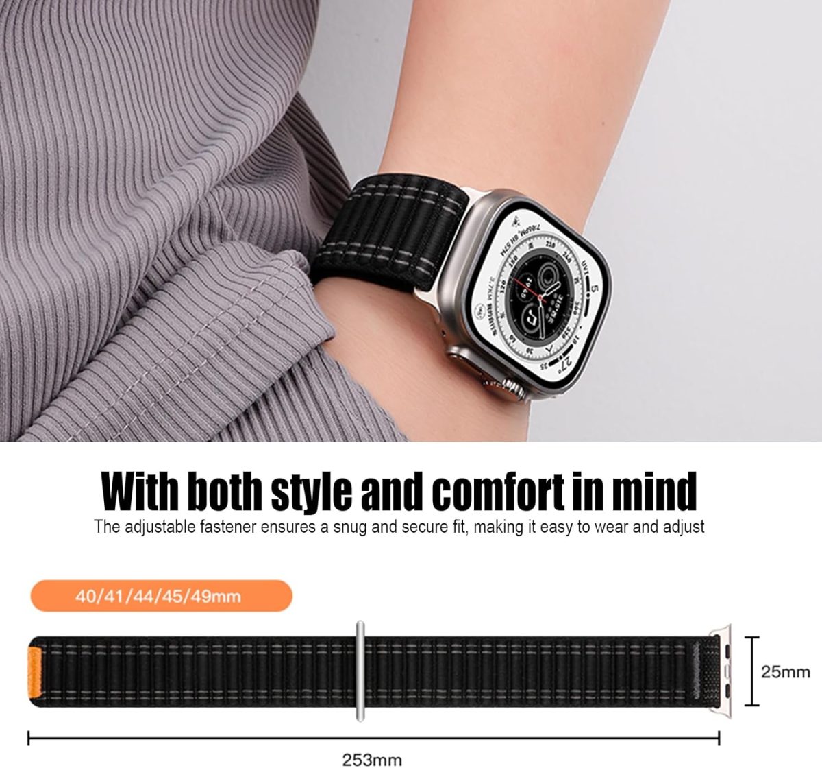 ⁦Compatible with Apple Watch Band Series 10/9/8/7/6/5/4/SE/Ultra Braided Nylon iwatch Band 40mm 44mm 41mm 45mm 42mm 46mm 49mm Thin Stainless Sport Loop Strap Men Women⁩ - الصورة ⁦5⁩