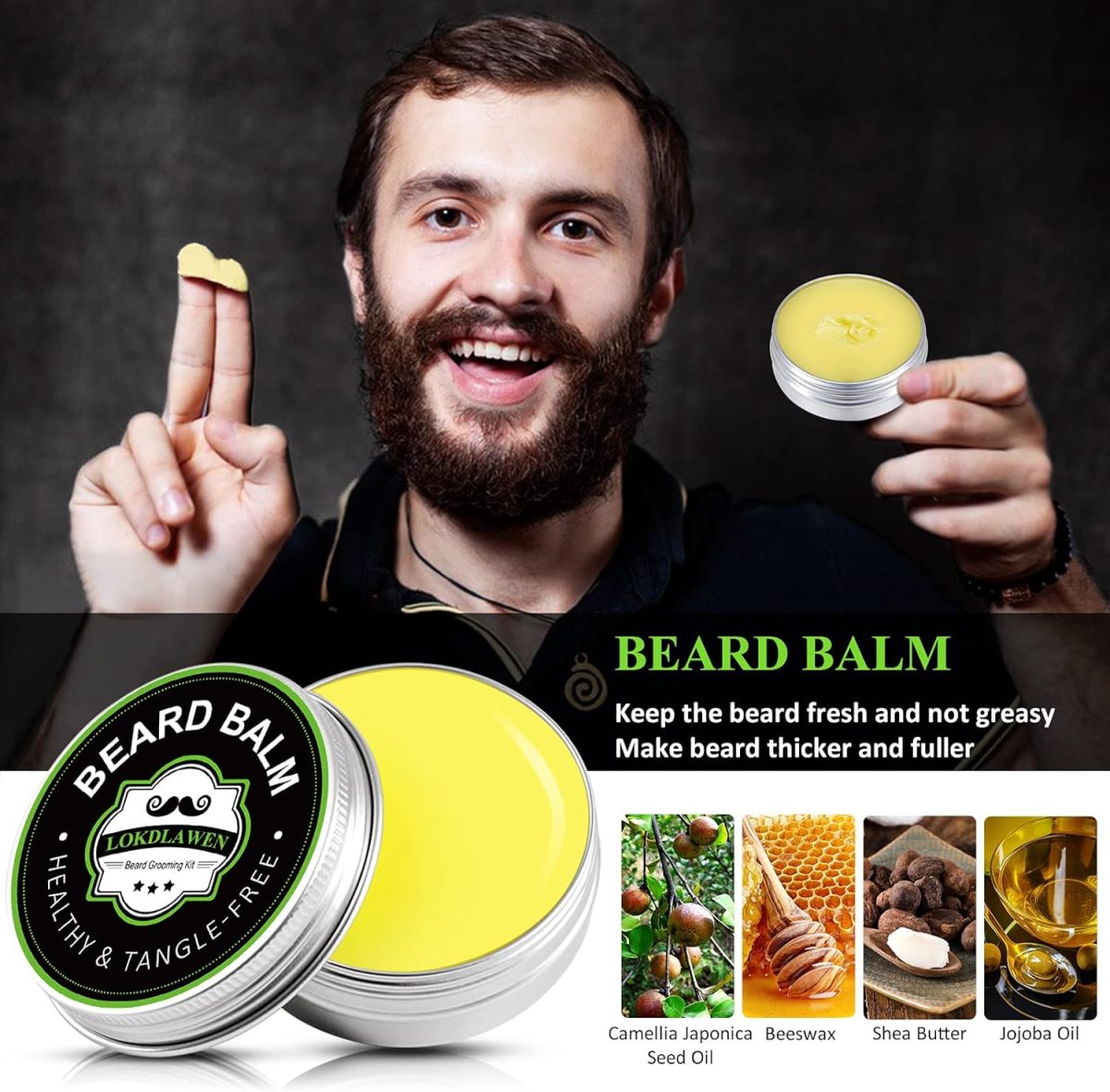 ⁦LOKDLAWEN Beard Kit for Men: Beard Wash, Conditioner, Oil, Balm, Brush, Comb, Scissors, Storage Bag, Gifts for Men, Dad, Husband, Boyfriend⁩ - الصورة ⁦5⁩