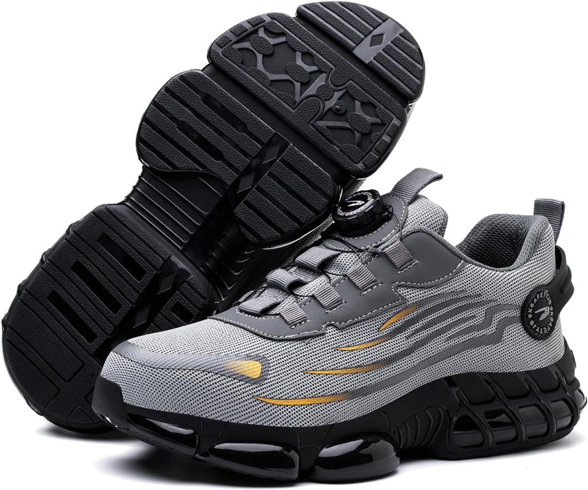 LIWEGHT Safety Shoes for Men Women,Non Slip Work Boots Rotating Button Shoelaces,Lightweight Comfortable Steel Toe Shoes