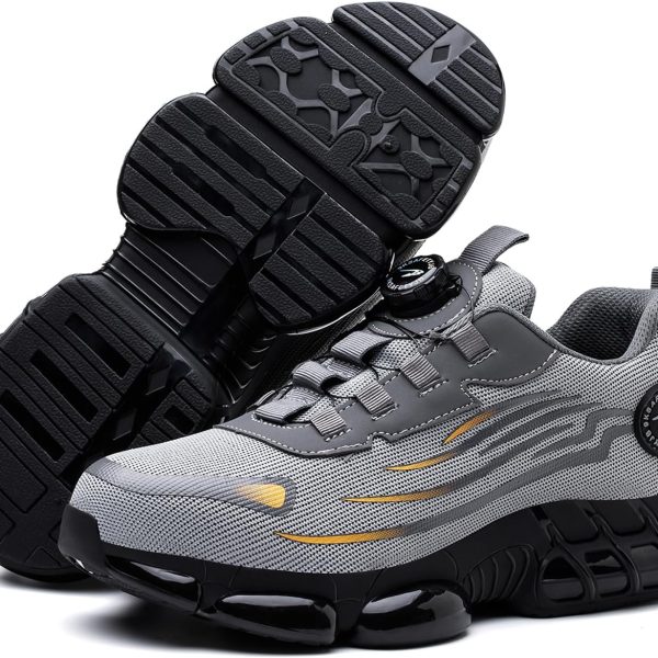 LIWEGHT Safety Shoes for Men Women,Non Slip Work Boots Rotating Button Shoelaces,Lightweight Comfortable Steel Toe Shoes