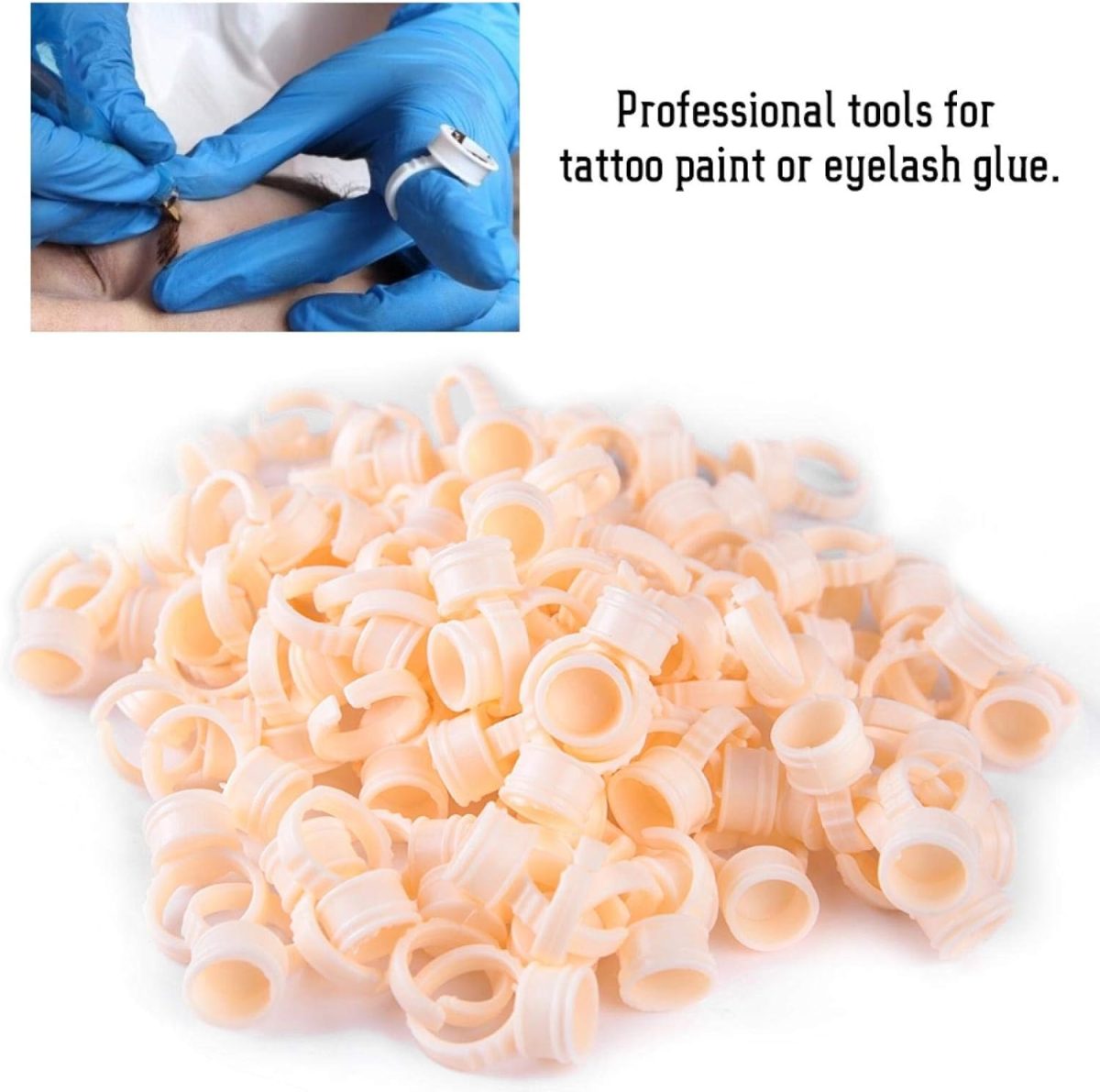 ⁦HURRISE 100 Pieces Cup Rings Glue Rings,Silicone Semi-Permanent Rings Nail Art Adhesive Glue Holders Palette Silicone Pigment Cups For For Eyelash Extension Nail Art (M)⁩ - الصورة ⁦5⁩