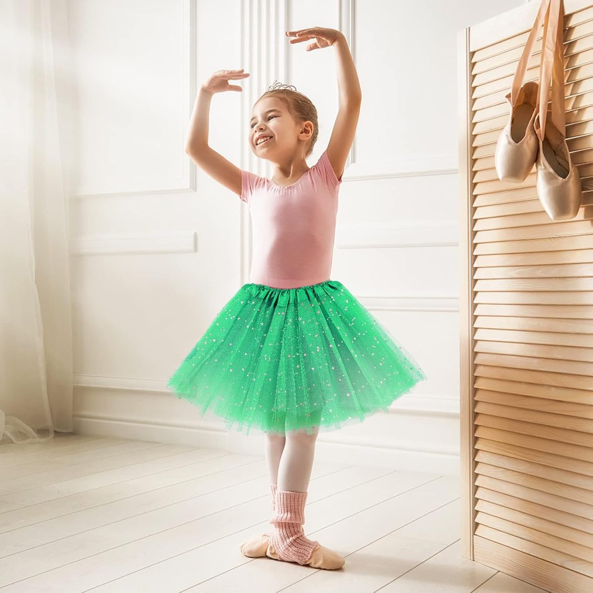 ⁦Sibba Tutus Skirt 3-Layer Sparkle Tulle Ruffle Layered Ballet Dress Dance Infrant Girls Kids Toddler Outdoor Clothing Costume⁩ - الصورة ⁦3⁩