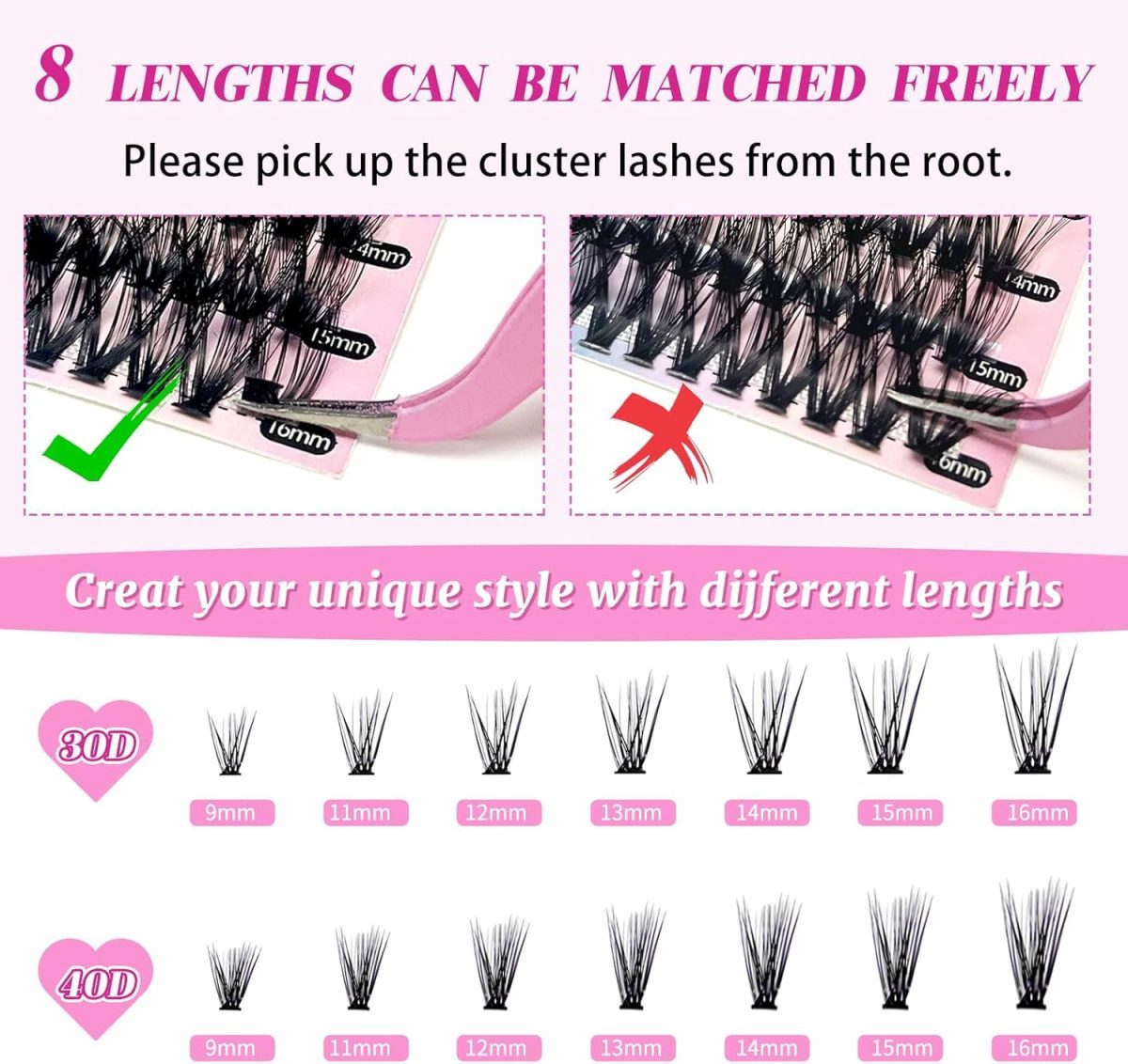 ⁦DIY Eyelash Extension Kit 280pcs Individual Lashes Cluster D Curl, 9-16mm Mix Lash Clusters with Lash Bond and Seal and Lash Applicator Tool for Self Application at Home (30D+40D-0.07D-9-16MIX KIT)⁩ - الصورة ⁦7⁩