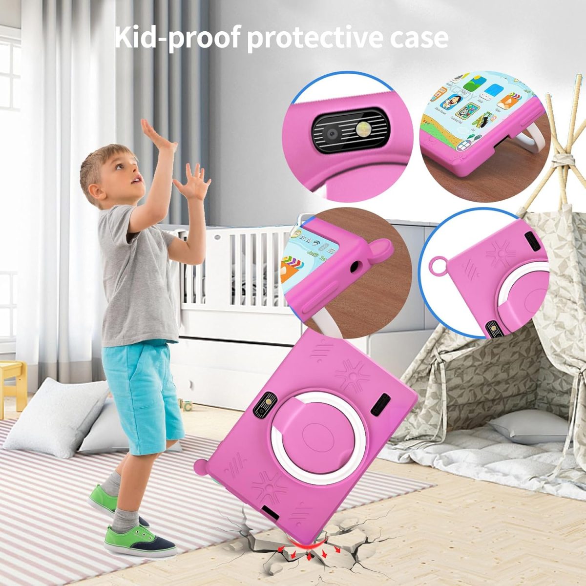 ⁦7 inch Kids Tablet, Quad Core Android 12 2GB 32GB, Parental Control, Eye Protection, Shockproof Case, Dual Camera, WiFi, Bluetooth, Learning Tablet for Kids - K2 (Pink)⁩ - الصورة ⁦5⁩