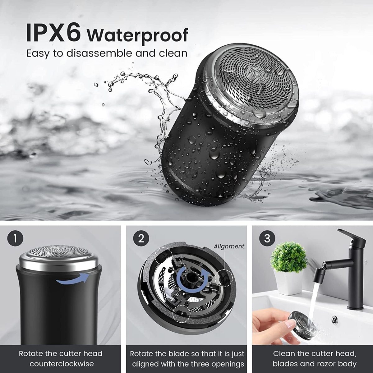 ⁦Excefore Portable Electric Shaver, Mini Rechargeable Waterproof Razor, Electric Razor for Men, Face, White, 3-Blade, Foil Head, 7000RPM, Fast Charging, Travel Lock, Men's Grooming, Adult Men⁩ - الصورة ⁦4⁩