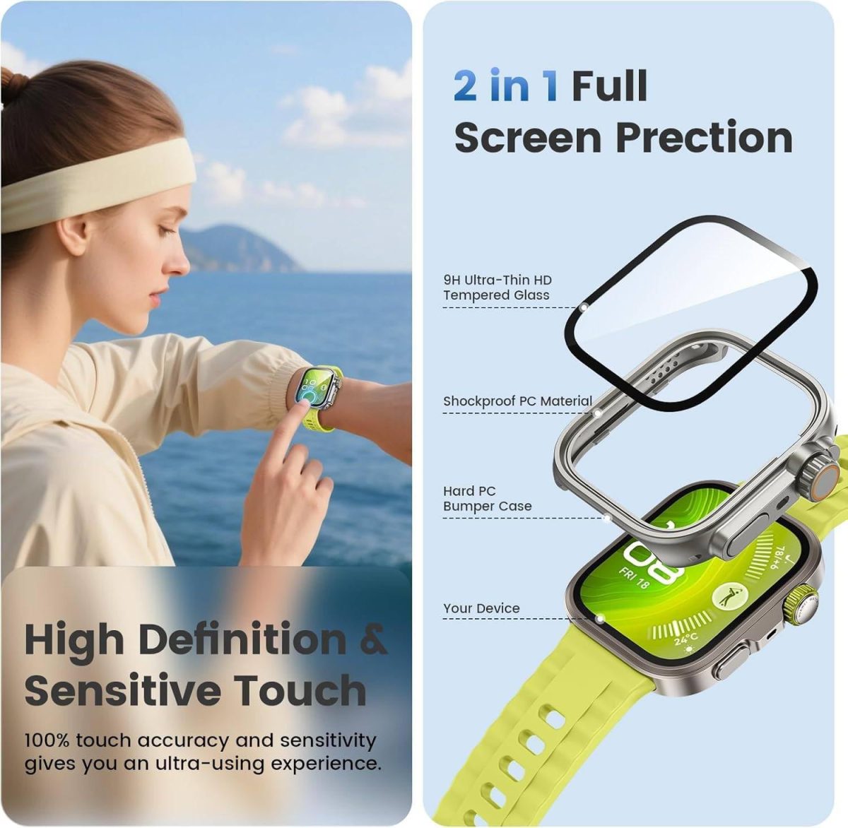 ⁦Vurtboly 2Pack Case Compatible with Huawei Watch Fit 4 Pro 2025, Rugged Protective Bumper PC Cover with Buit-in Screen Protector, Full Coverage Case Accessories for Huawei Watch Fit 4 Pro Titanium⁩ - الصورة ⁦2⁩
