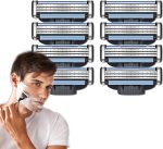 YHRY Razor Blades Refills, Razor Blades for Men Blades Shaving Compatible with Gillette Mach 3, 3 Layer Face Razors Blades with Double Lubrication Strip for Men Father Boyfriend Home Office Use（8 Pcs）
