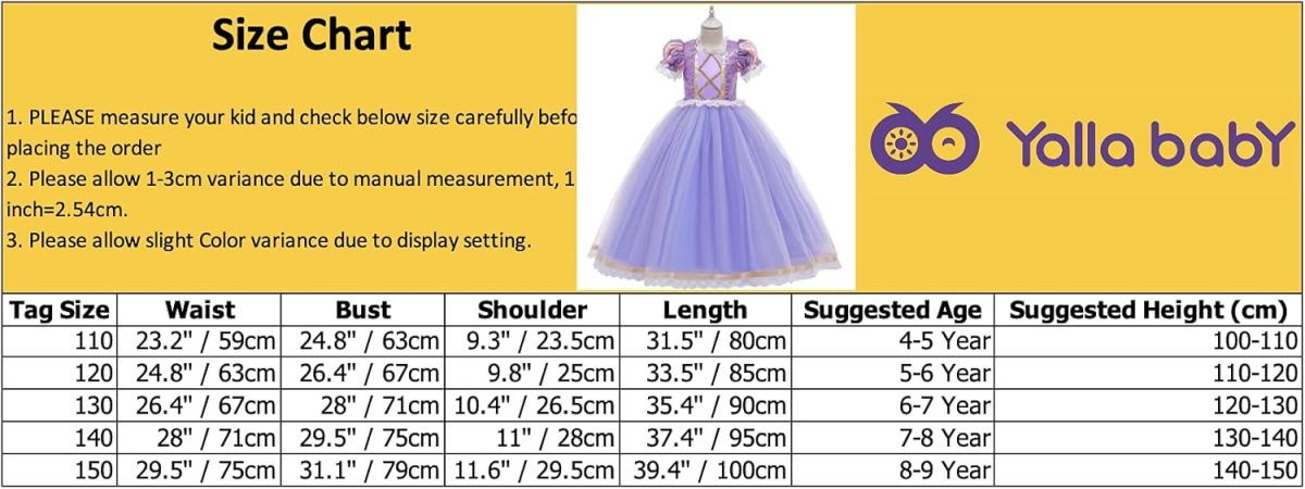 ⁦Yalla Baby Yellow Princess Dress Costume for Girls Kids Dress Up with Free Accessories - 90-140 cm 3-12 Years Birthday Party Cosplay Outfits⁩ - الصورة ⁦6⁩