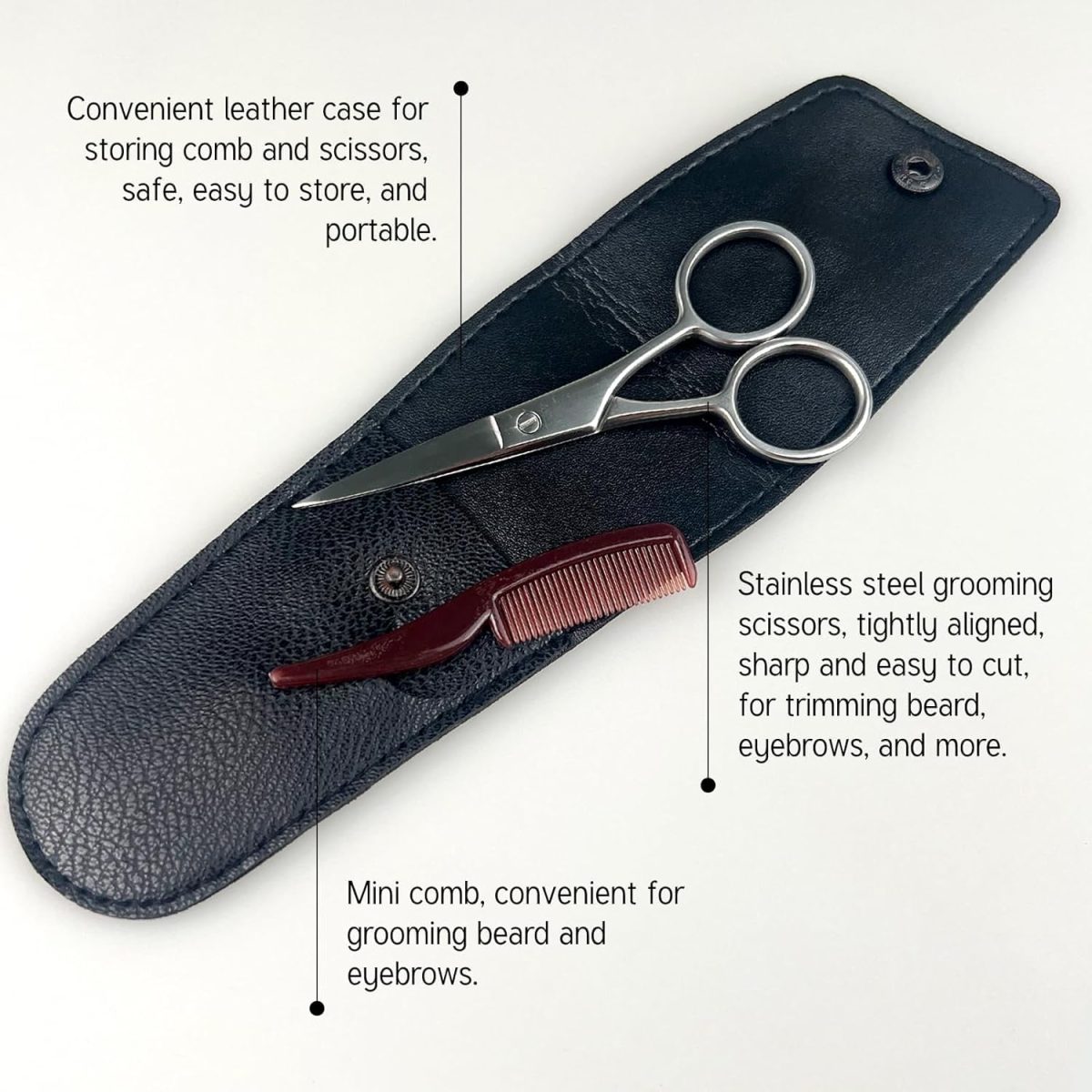 ⁦Beard Scissors for Men, Stainless Steel Moustache & Eyebrow Scissors with Comb, Multi-Function Grooming Kit with Storage Bag for Beard, Eyebrows & Moustache⁩ - الصورة ⁦3⁩