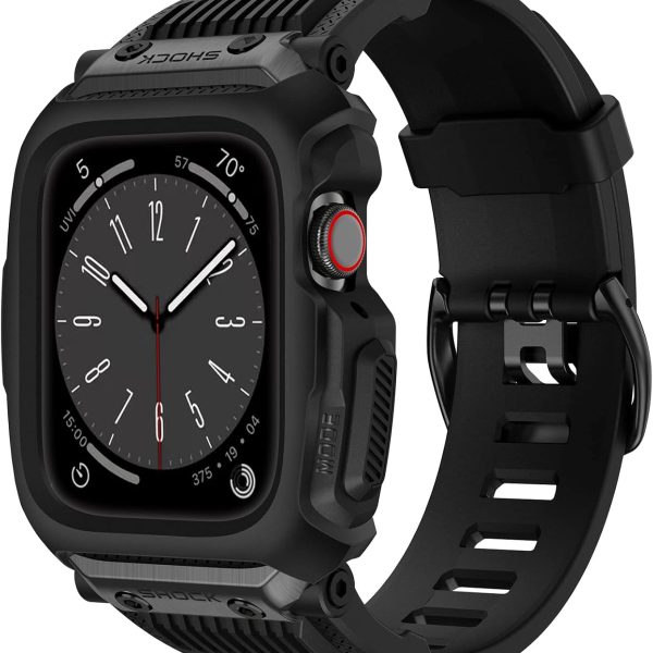 XMUXI Compatible with Apple Watch Band 45mm 44mm with Case, Rugged Sport Military TPU Strap with Bumper Cover for iWatch Series SE2 SE 9 8 7 6 5 4 for Man