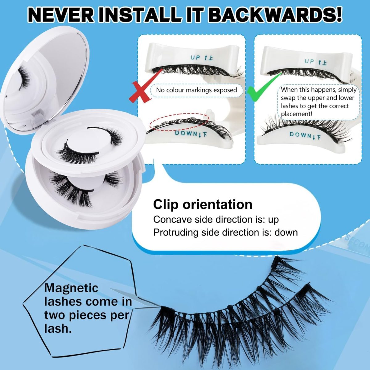 ⁦Hepiide 2 Pairs Magnetic Eyelashes Kit: with Magnetic Lash Applicator - Natural Wispy Manga Lashes - Reusable Magnet Lashes No Glue - False Eyelashes Band with Magnet (Pretty)⁩ - الصورة ⁦6⁩