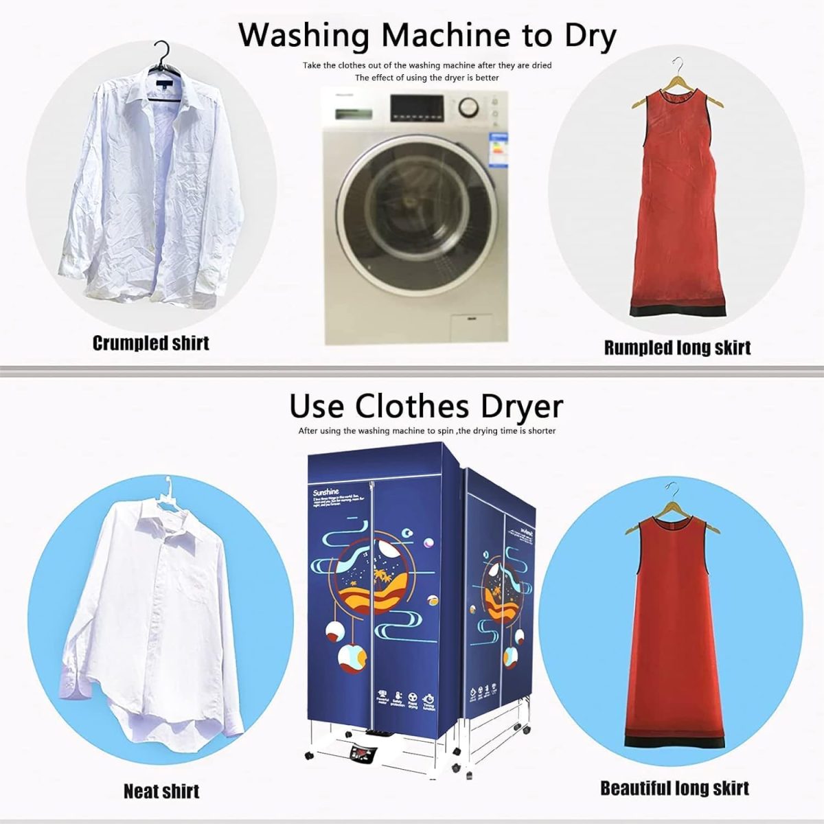 ⁦Portable Dryer, Foldable 1500W Electric Clothes Dryer, Clothes Drying Rack with Remote Control, Large Capacity Portable Laundry Drying Wardrobe for Home, Apartments, Dormitory, Travel⁩ - الصورة ⁦5⁩