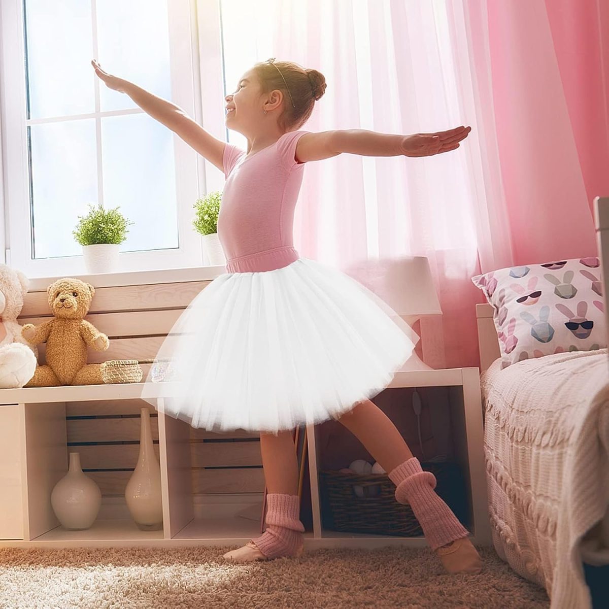 ⁦3Layered Tulle Tutu Skirt, Girl With Bow, Ballet Dress Up Kids Tutu Skirt⁩ - الصورة ⁦6⁩