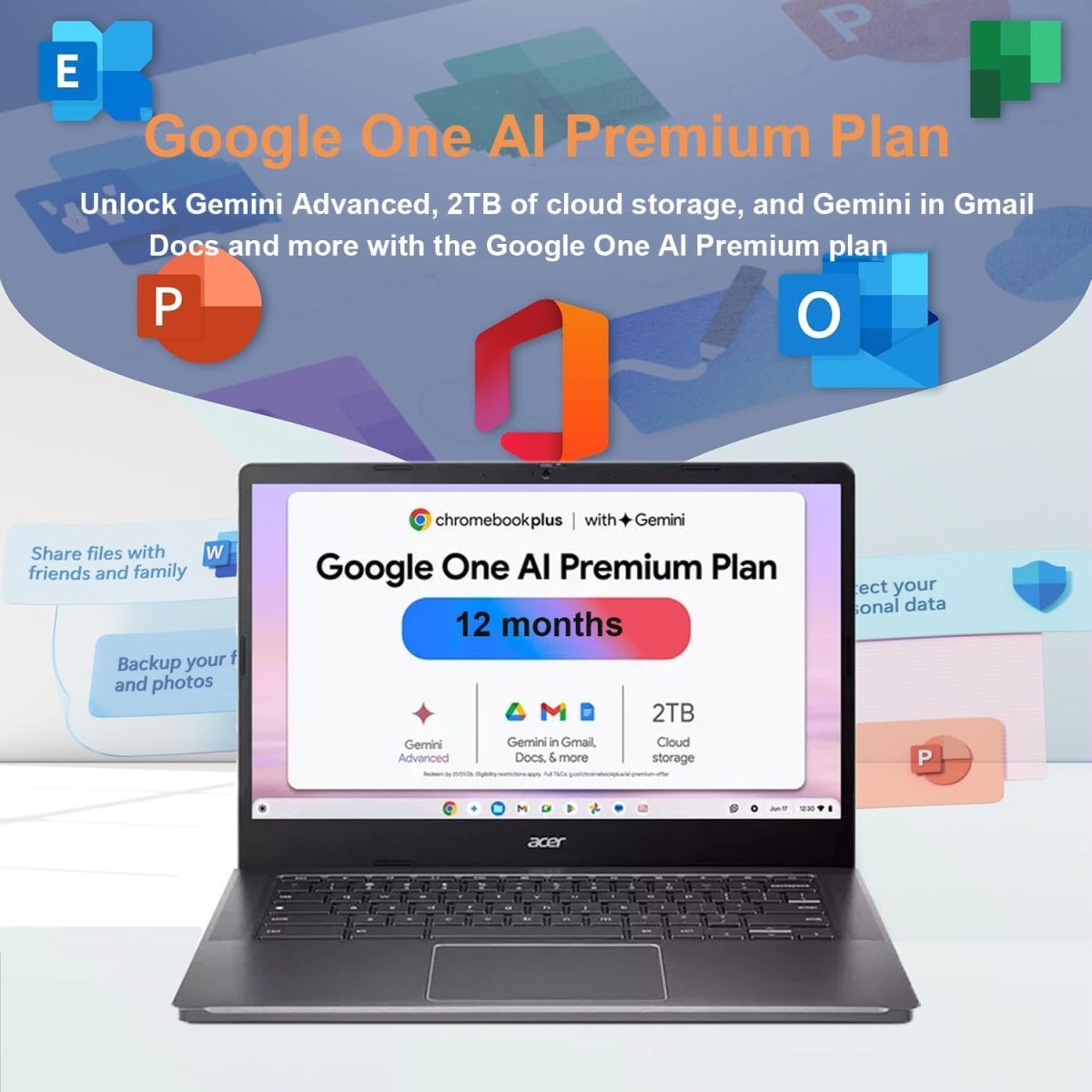 ⁦Acer Chromebook Plus 514 Touchscreen Laptop (14" FHD, Intel 8-Core i3-N305, 8GB RAM, 512GB SSD, 2TB Cloud Storage) Business, Company, Students, 11⁩ - الصورة ⁦4⁩