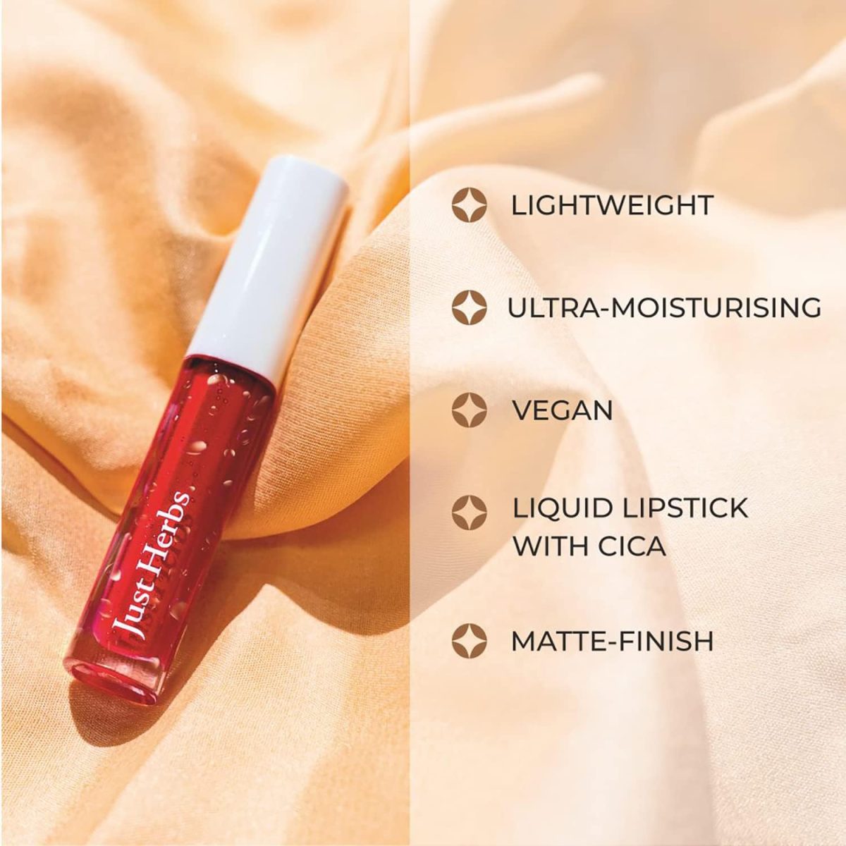 ⁦Just Herbs Ayurvedic Creamy Matte Long Lasting Liquid Lipstick, Lightweight & Hydrating Lip Colour with Liquorice & Sweet Almond Oil - Almond glaze⁩ - الصورة ⁦5⁩