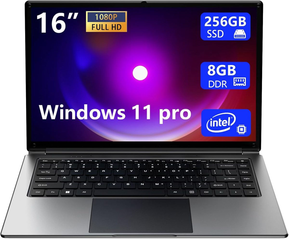 Laptop 16-inch 8GB DDR 256GB SSD Portable Laptop,Expandable to 1TB Pentium Quad-core CPU up to 2.64 GHz 9000mAh Battery Mini HDMI Interface USB3.0 Interface Dual-Band WiFi Webcam Slim laptops
