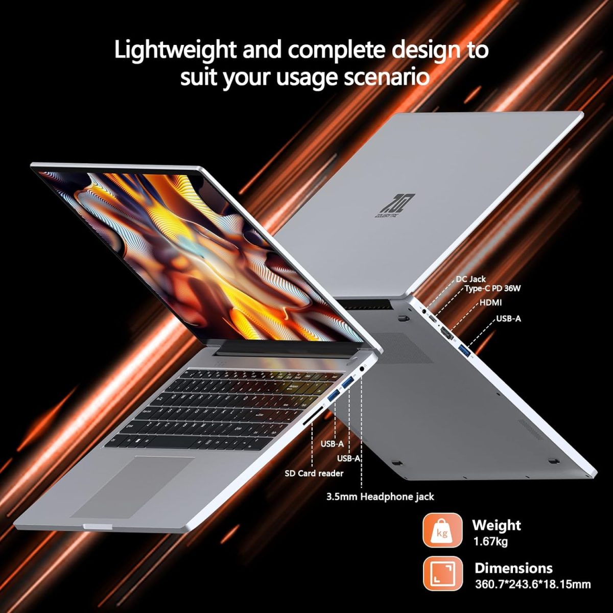 ⁦Z ZOLWAYTAC Gaming Laptop,Laptop Computer,16GB DDR4 512GB SSD,16 Inch,with Full Metal Housing,N100CUP(UP to 3.4Ghz),BT,WiFi,3XUSB3.2,Supports Type C Charging,Webcam,5000Mah Battery,Gray⁩ - الصورة ⁦3⁩