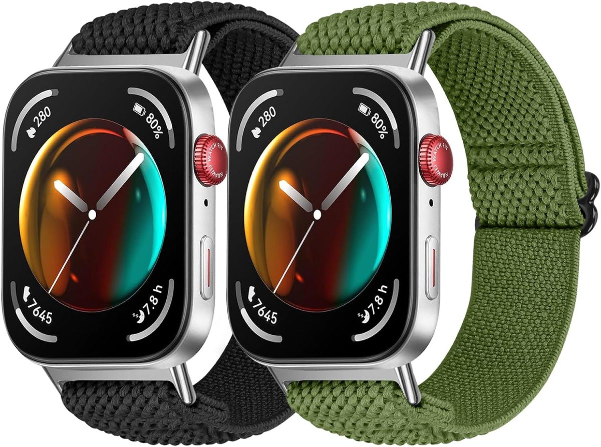 XANS 2 Pack Elastic Bands Compatible wtih Huawei Watch Fit 3/Fit 4/Fit 4 Pro - Solo Loop Nylon Breathable Adjustable Wirststraps for Women Men