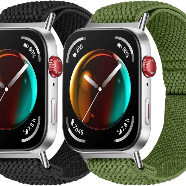 XANS 2 Pack Elastic Bands Compatible wtih Huawei Watch Fit 3/Fit 4/Fit 4 Pro - Solo Loop Nylon Breathable Adjustable Wirststraps for Women Men