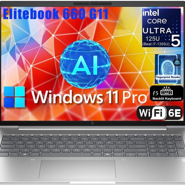 HP Elitebook 660 G11 Business Laptop, 16" FHD+ Computer, 12-Core Intel Ultra 5 125U (Beat i7-1355U), 16GB DDR5 RAM, 512GB PCIe SSD, WiFi 6E, Backlit KB, Fingerprint Reader, Windows 11 Pro, Befectoy