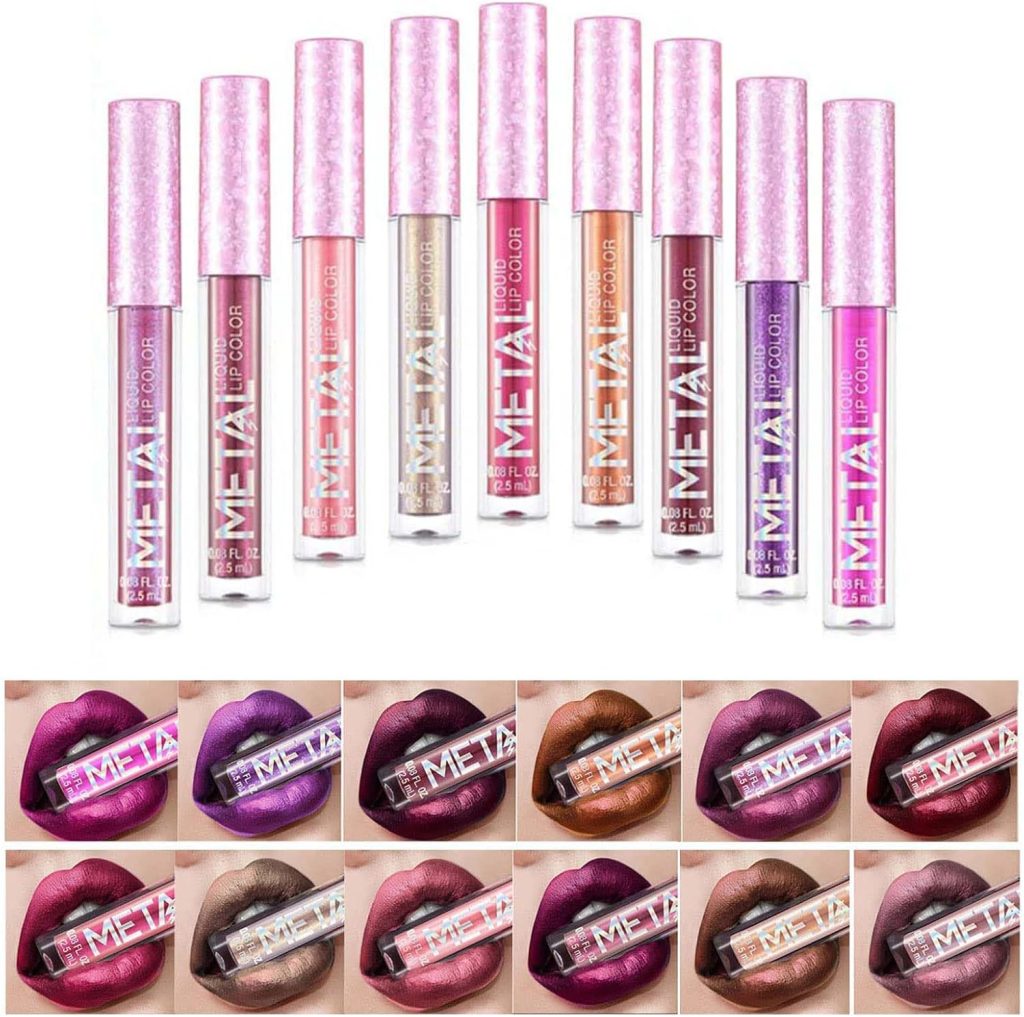 Azonee 12 Colors Sparkle Lip Gloss, Diamond Liquid Glitter Shimmer Lipstick Not Fade Lasting Waterproof Shimmer Metallic Lipstick for Women, Girls, Teenage