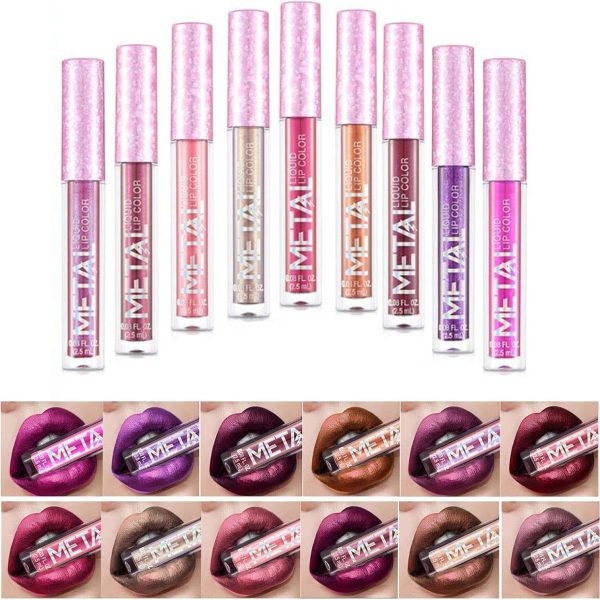 Azonee 12 Colors Sparkle Lip Gloss, Diamond Liquid Glitter Shimmer Lipstick Not Fade Lasting Waterproof Shimmer Metallic Lipstick for Women, Girls, Teenage