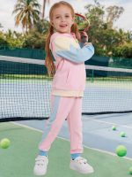 ⁦Valcatch Girls Tracksuit Sets 2 Piece Long Sleeve Zipper Hoodie Top and Sweatpants Colour Blocked Jogger Set for Kids Toddler⁩ - الصورة ⁦3⁩